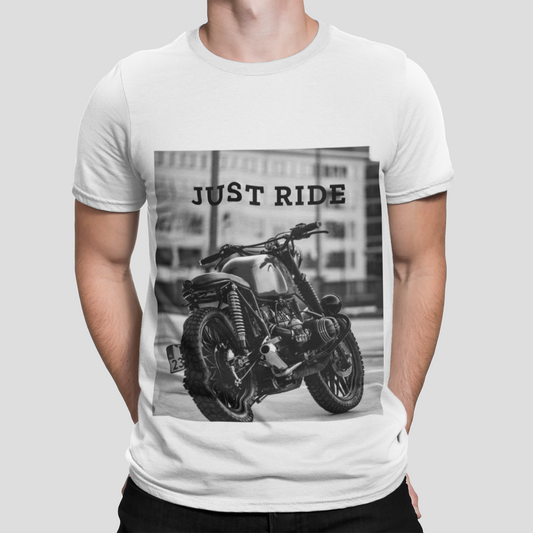 Motorcycle Just Ride Heavy Printed Cotton T-Shirt