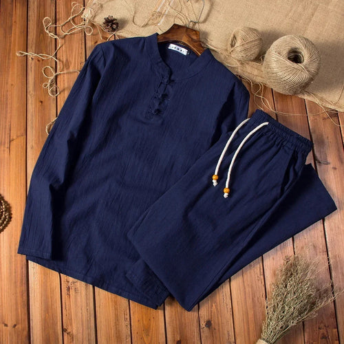 Cotton Linen Men's Long-sleeved Shirt & Pants