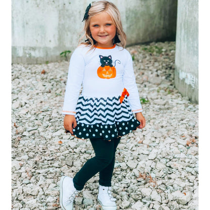 Halloween Orange Pumpkin & Black Cat Dress