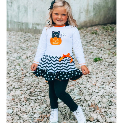 Halloween Orange Pumpkin & Black Cat Dress