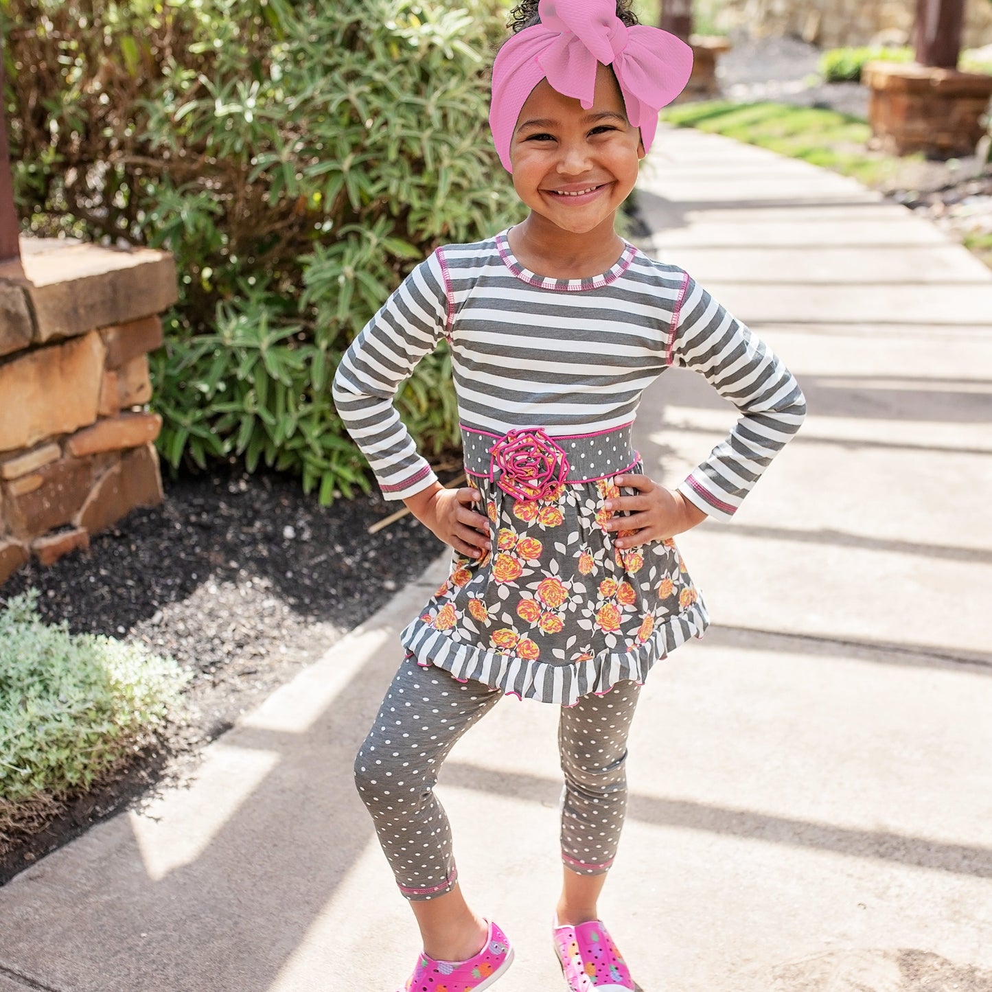 Floral & Striped Dress & Polka Dot Leggings