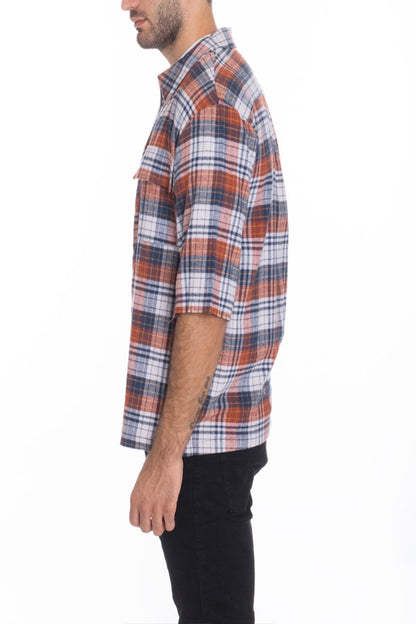 Zip Up Flannel Short Sleeve Shirt S115