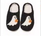 Spooky Ghost Cozy Slippers – Soft Black Slippers with Cute Ghost and