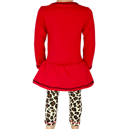 Leopard Heart Holiday Dress Tunic & Leggings Set