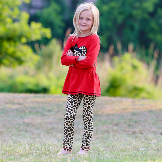 Leopard Heart Holiday Dress Tunic & Leggings Set