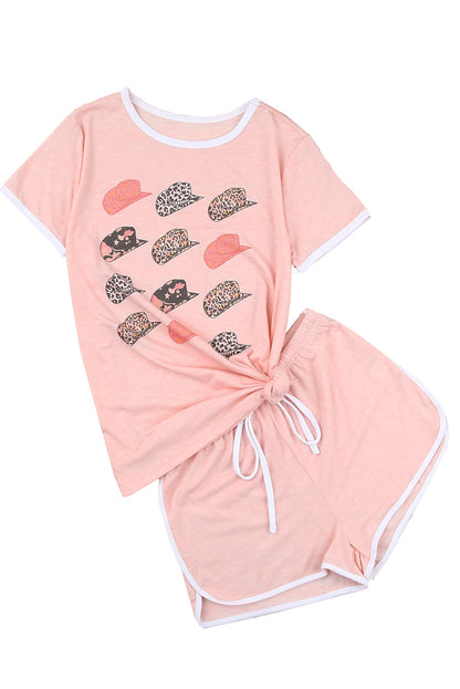 Leopard Hat Print Short Sleeve T-Shirt & Shorts