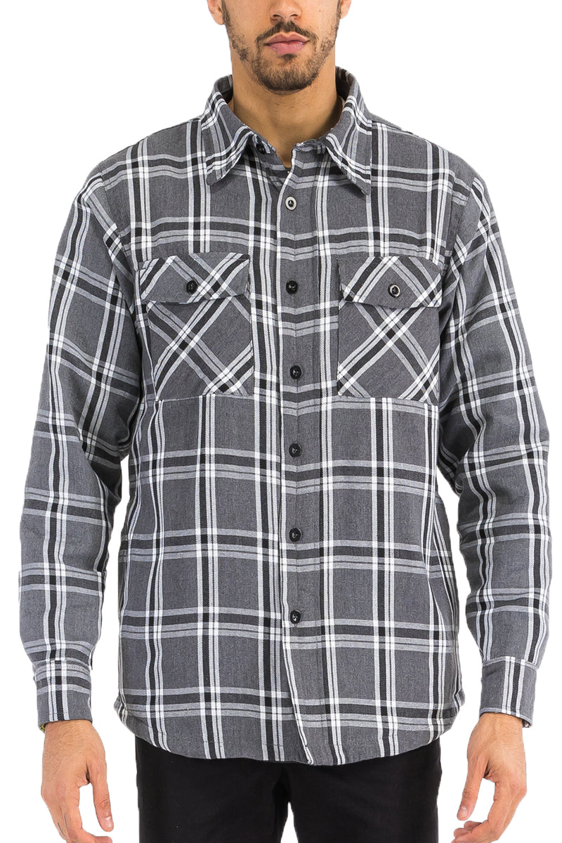 Quilted Flannel Shirt Shacket Padded Lined Jacket FL305