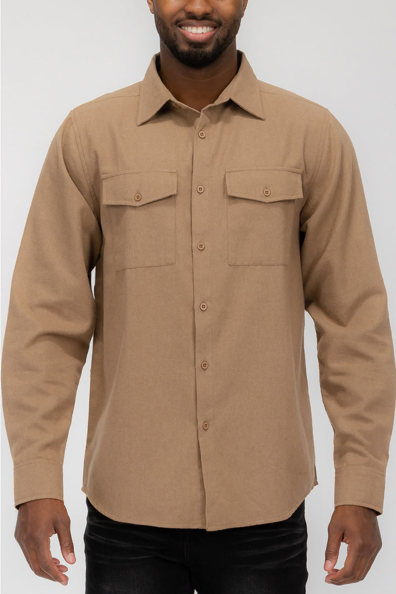 Plain Staple Plaid Brushed Flannel Shirt Jacket Shacket FL201