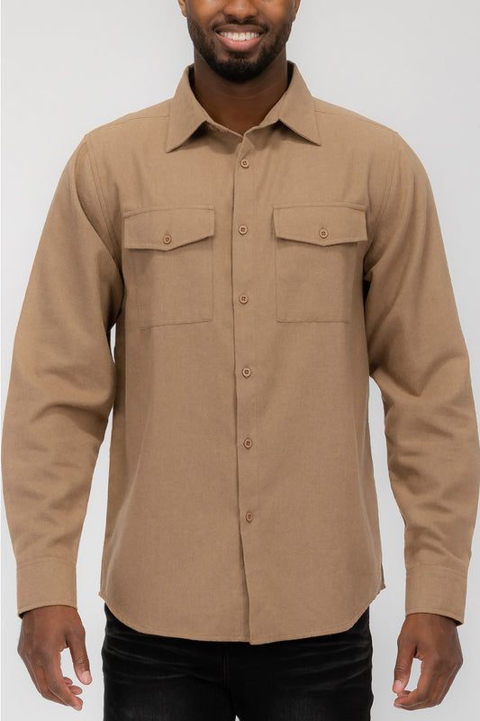 Plain Staple Plaid Brushed Flannel Shirt Jacket Shacket FL201