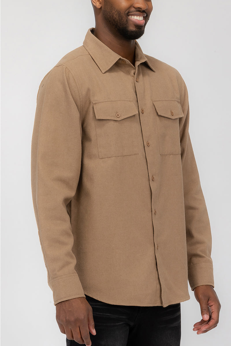Plain Staple Plaid Brushed Flannel Shirt Jacket Shacket FL201
