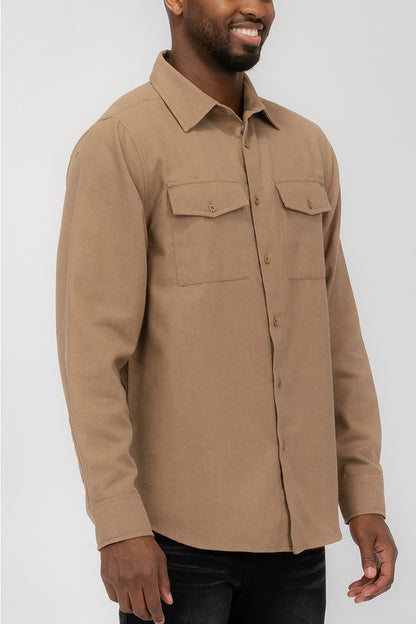 Plain Staple Plaid Brushed Flannel Shirt Jacket Shacket FL201