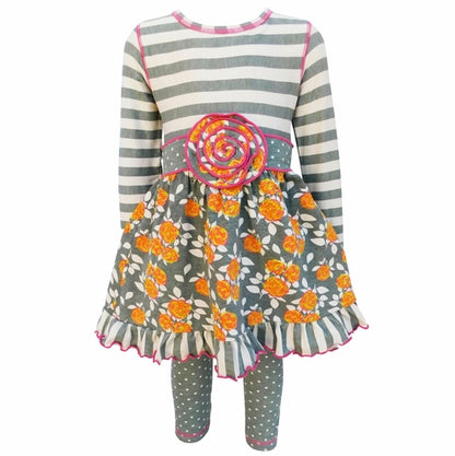 Floral & Striped Dress & Polka Dot Leggings