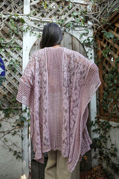 Open Front Floral Knit Kimono Cardigan