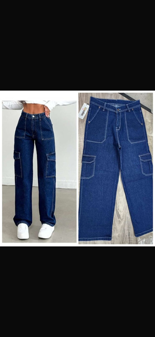 LV Trendy Blue Cargo Jeans for Women – Functional & Fashionable M