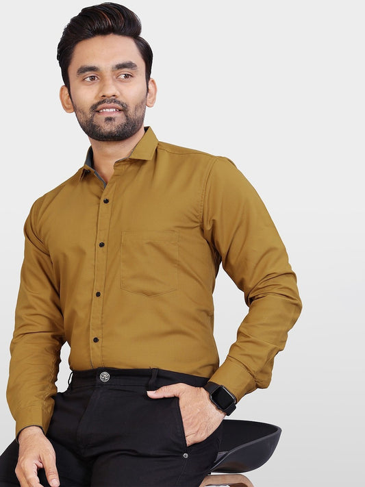 Regular Fit Solid Spread Collar Formal Shirt (Tan, S)
