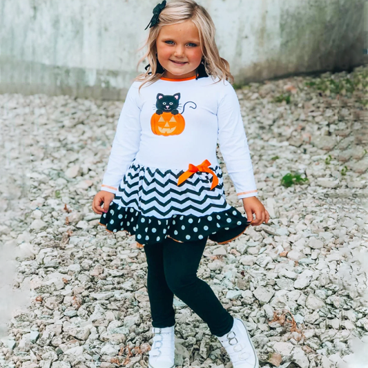 Halloween Orange Pumpkin & Black Cat Dress