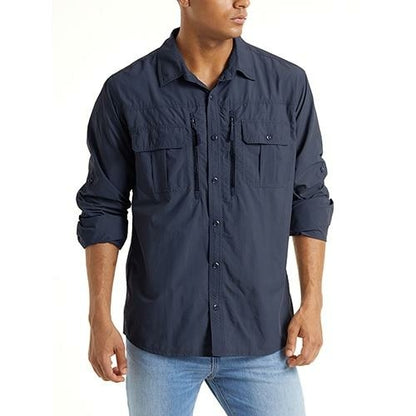 Summer Tactical Shirts Men's Mesh Breathable Long Sleeve Multi-Pockets
