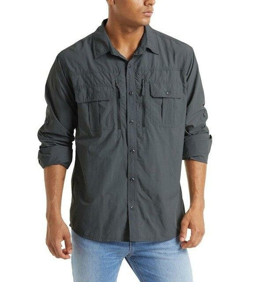 Summer Tactical Shirts Men's Mesh Breathable Long Sleeve Multi-Pockets