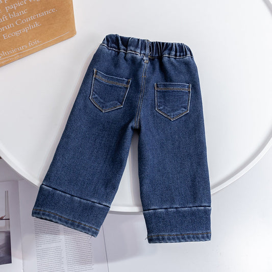 Baby Girl Thickened Fleece Denim Pants