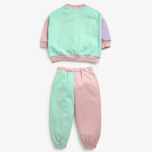 Baby Girl Rainbow Pattern Contrast Design Pullover Hoodie Combo Pants