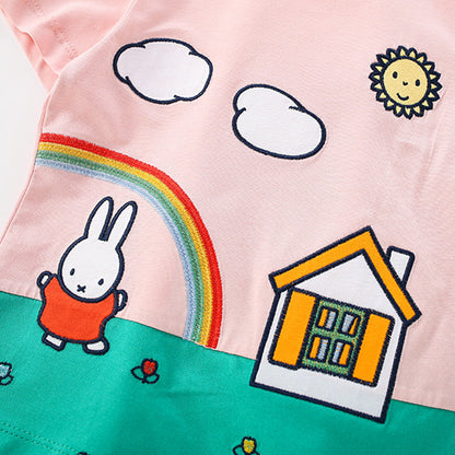 Baby Girl Cartoon Print Pattern Tops With Floral Print Pants Sets