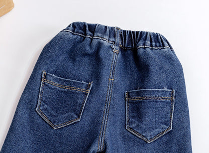 Baby Girl Thickened Fleece Denim Pants