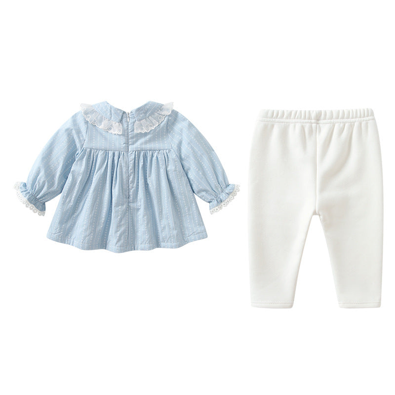 Baby Girl Solid Color Mesh Patchwork Design Shirt Combo Pants Sets