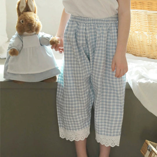 Kid's Girls Lace Decorated Plaid Pants