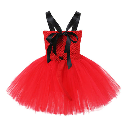 Children Girls’ Halloween Costume Set: Sleeveless Red Tulle Dress with
