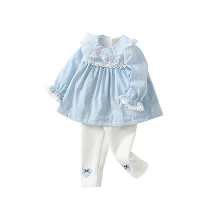 Baby Girl Solid Color Mesh Patchwork Design Shirt Combo Pants Sets