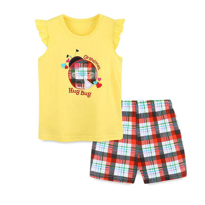 Baby Kids Cute Plaid and Letters Pattern Vest and Shorts