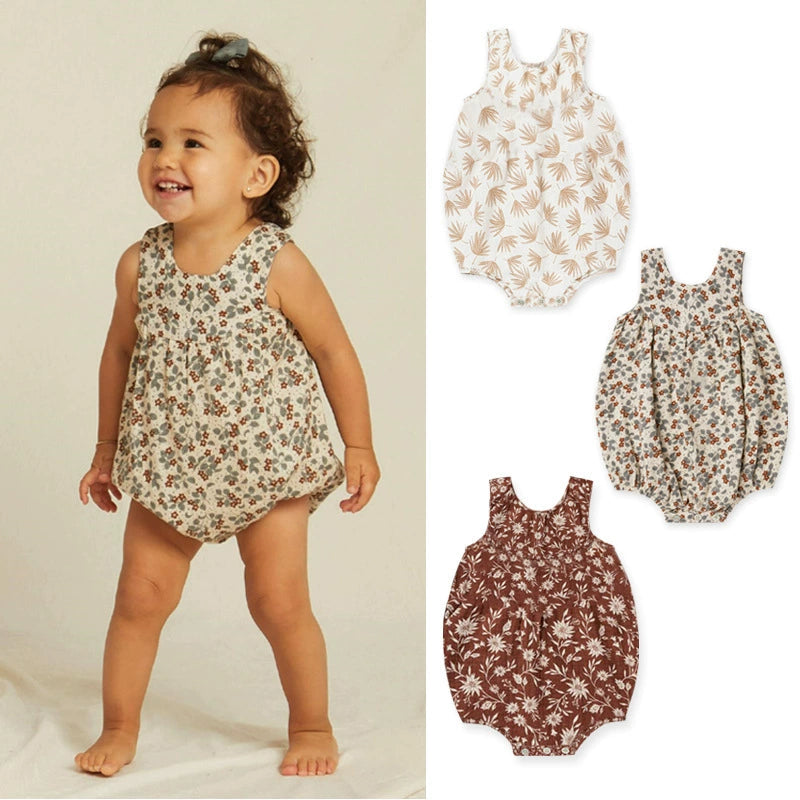 Floral Pattern Strap Onesies Bodysuits