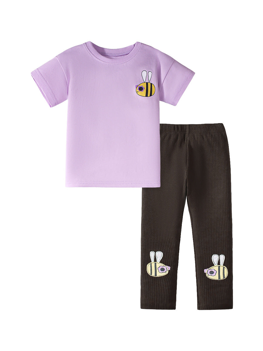 Baby Kids Bees Cartoon Pattern T-shirt and Shorts Clothing Set