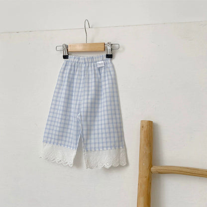 Kid's Girls Lace Decorated Plaid Pants