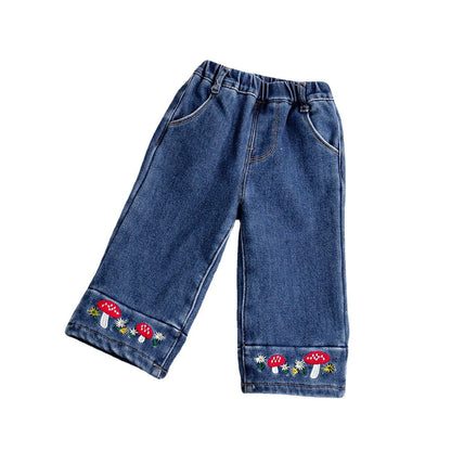 Baby Girl Thickened Fleece Denim Pants