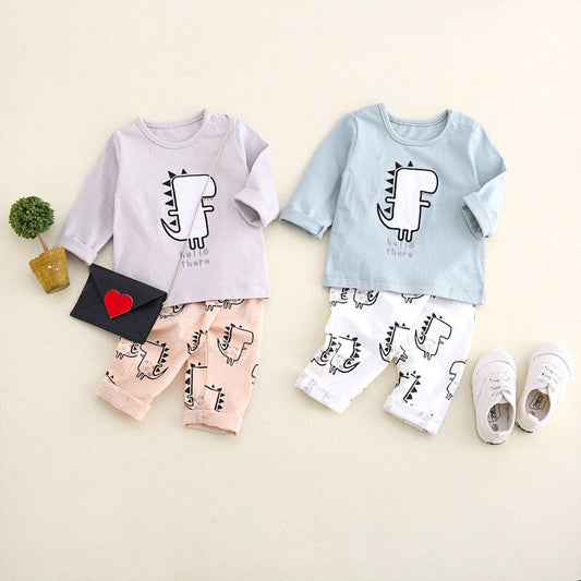 Baby Boy Cartoon Pattern Shirt & Pants Set