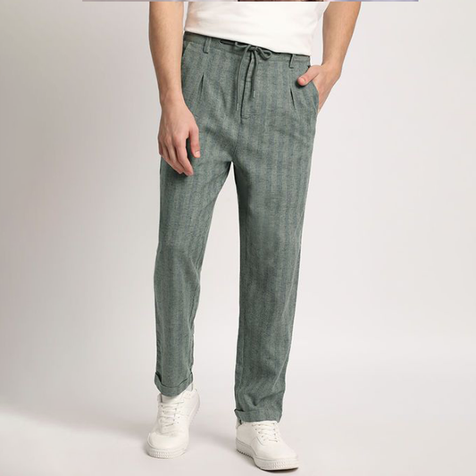 Men's Vertical Striped Tapered Fit Casual Trouser